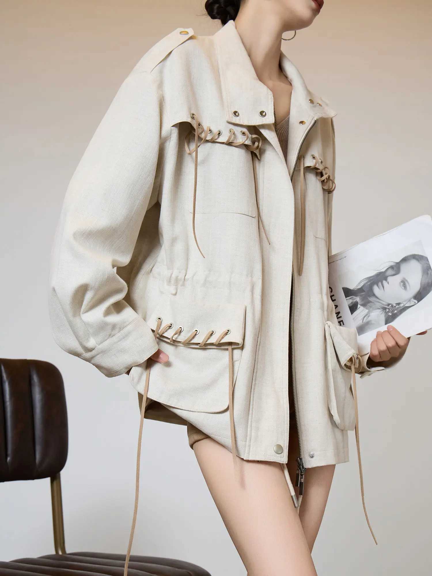 Style Barn Womens Oversized Jacket Casual Trench Coat Utility Chic Loose Outerwear Minimst Smart Look Spring Autumn M260922