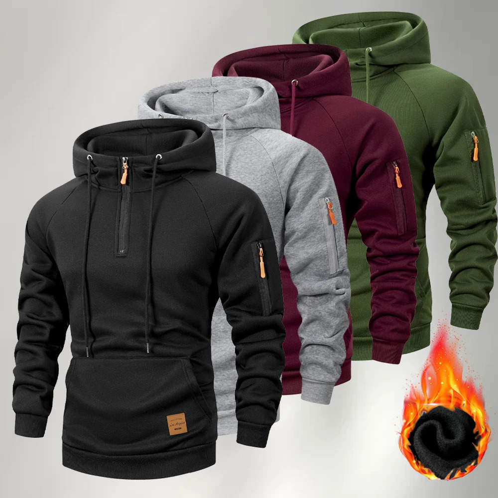 Mens Half Zipper Casual Hooded Collar Drawstring Hoodies Running Warm Sweatshirt Long Sleeve Outdoor Streetwear Fleece Pullover 260922