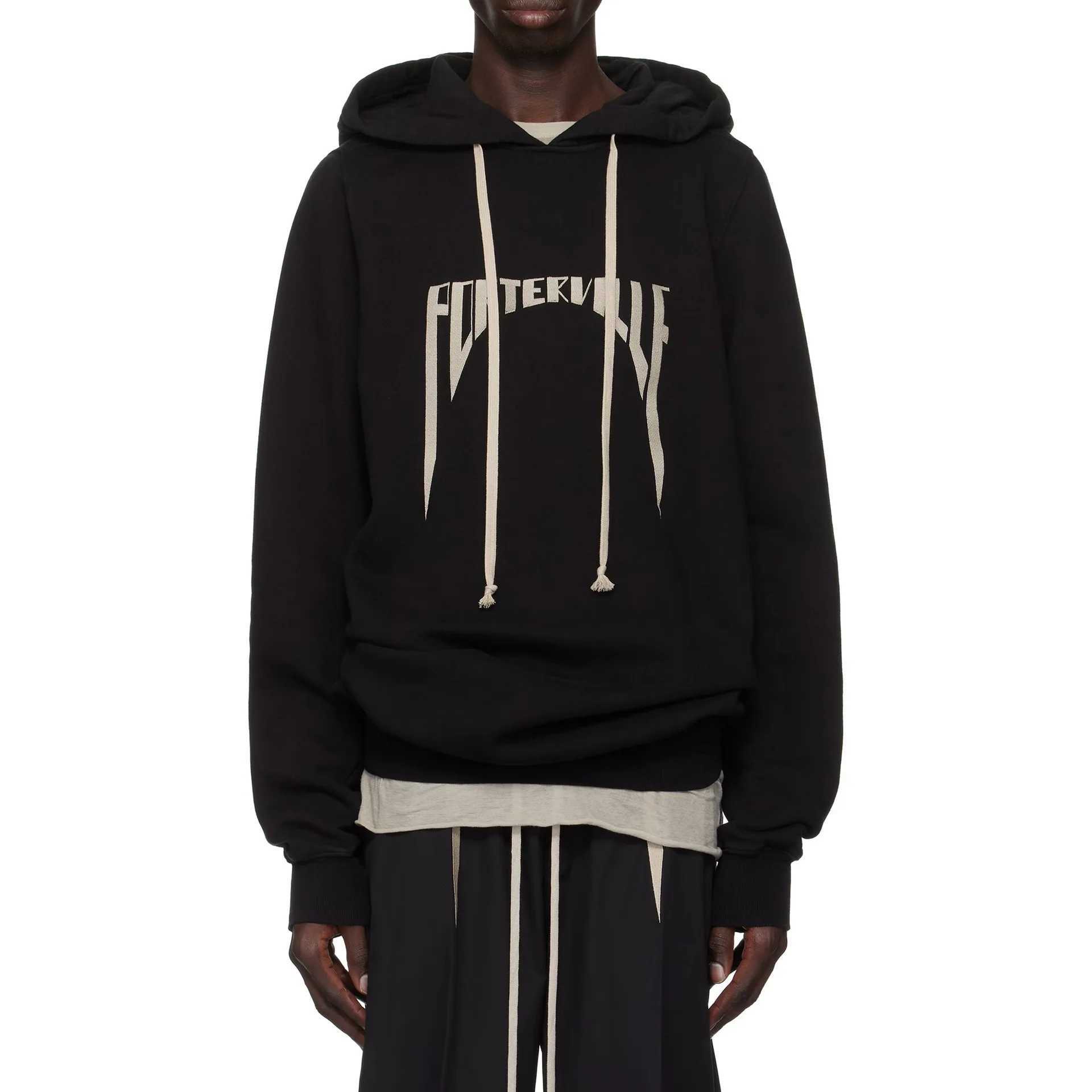 Hooded High Street Men's Long Sweatshirt Black Spring and Autumn New Style Unisex Printed Long Sleeved Pullover Hoodie M260922