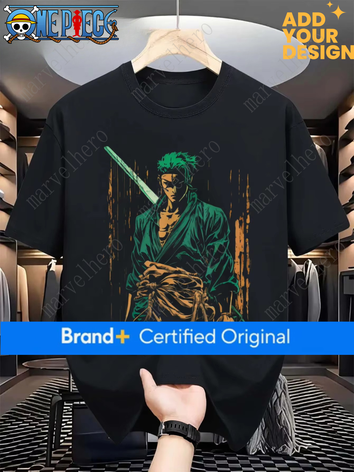 One Piece Zoro Anime Printed Men's Clothing and Women's Short Sleeves 2026 Summer New Product Comfortable Cotton Round T-shirt