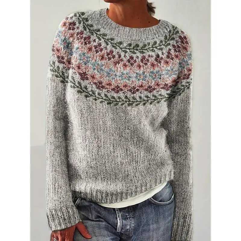 Women's Sweaters Vintage Fair Isle Geometric Pattern Crew Neck Pullover Women's Knitwear Summer 2025 Fashion Other Material 100% D260923