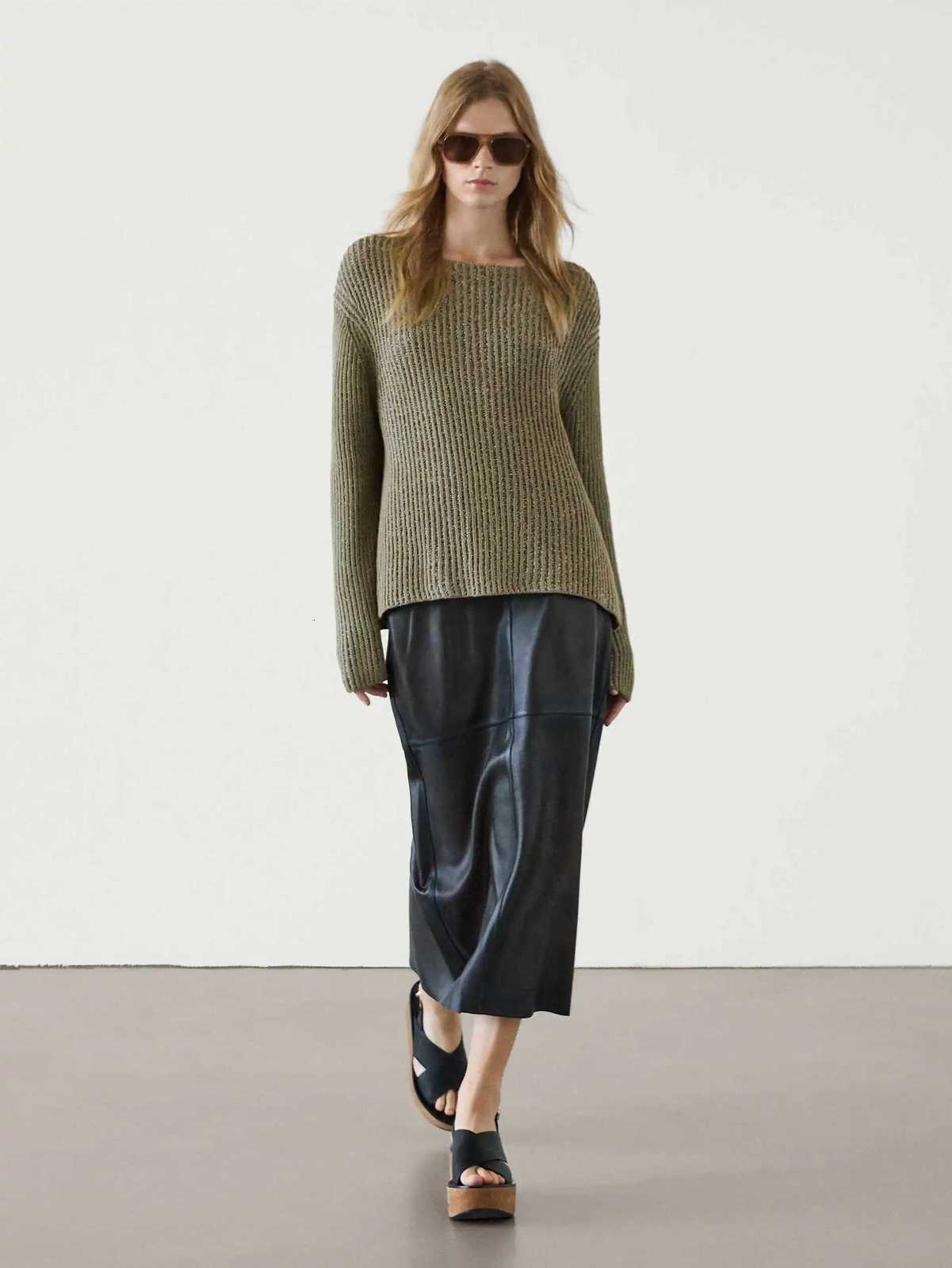 Women's Sweaters Ethereal Traf Md 2026 YAZHIMEI autumn new style of Women's casual fashion slouchy green crewneck sweater D260923