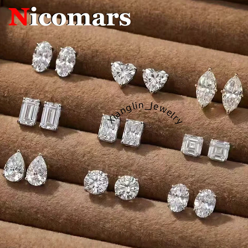 Multi-shape Women's Moissanite Stud Earrings 925 Silver D Color VVS1 Round/Emerald Cut Moissanite Diamond Earrings for Women