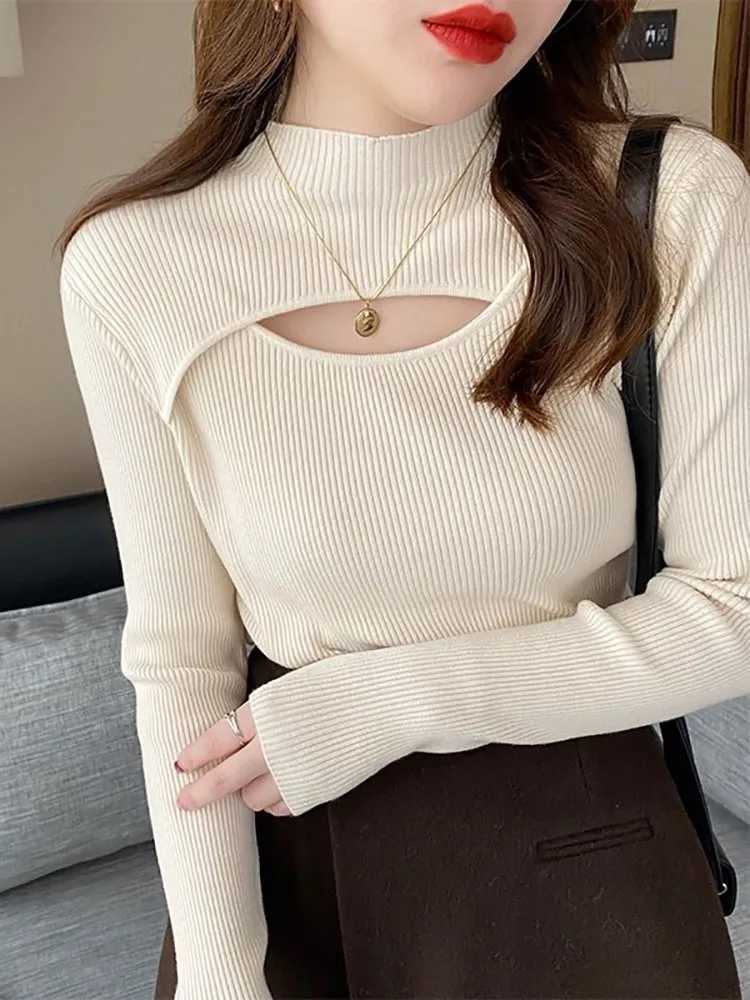 Women's Sweaters 2026 Hollow-out Turtleneck Knitted Women Sweater Ribbed Pullovers Autumn Winter Basic Women Sweaters Fit Soft Warm Tops H26092