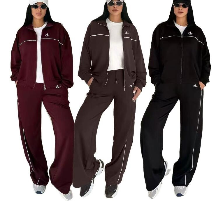 Sports brand Women's Tracksuits autumn/winter new fashion suits embroidered casual versatile wide leg women's two-piece set Free Ship