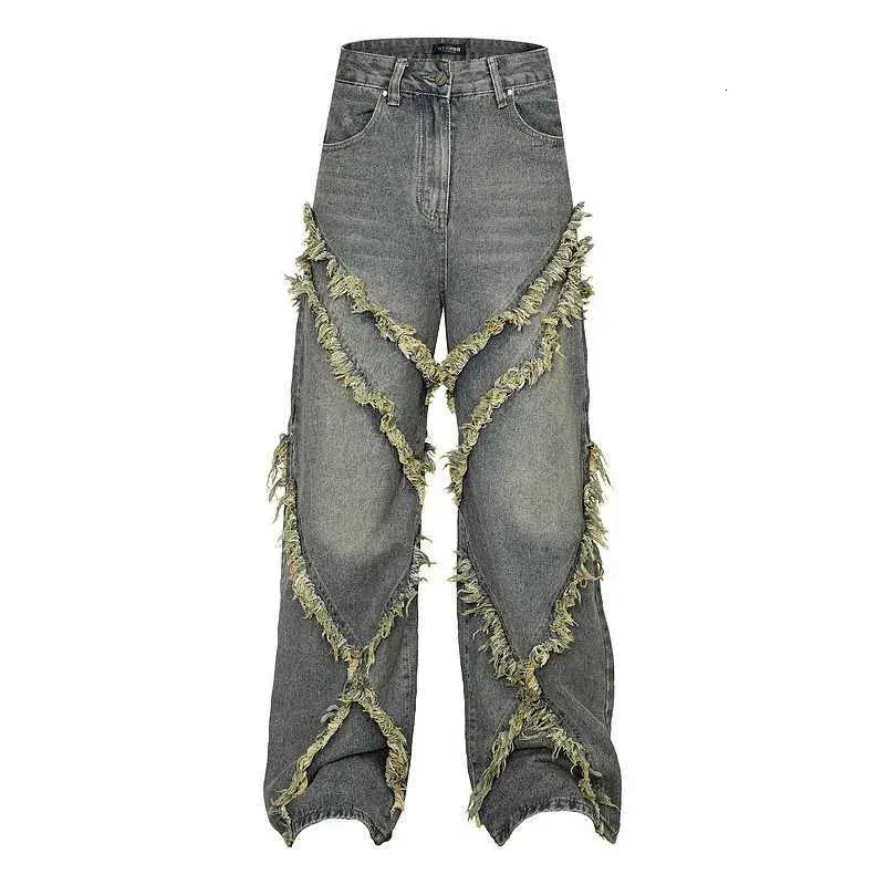 Men Jeans High Quality Hi Street Ripped Distressed Jeans Pants Hip Hop Baggy Streetwear trousers Denim Trousers For Male Patchwork Denim Pants 52b