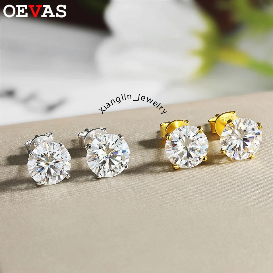 OEVAS Real 0.2CT-3CT D Color Moissanite Four Claws Stud Earrings For Women Top Quality 100% 925 Sterling Silver Wedding Jewelry