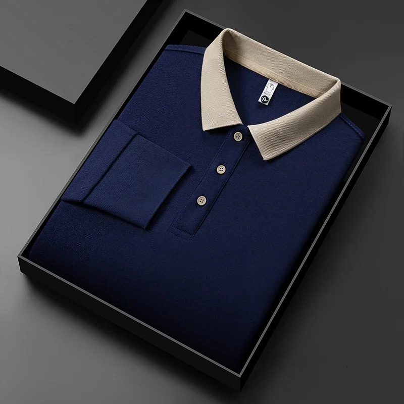 Men's Business Casual Long Sleeve Solid Color Polo Shirt Fashionable Warm Comfortable Four Seasons Versatile Top 260920