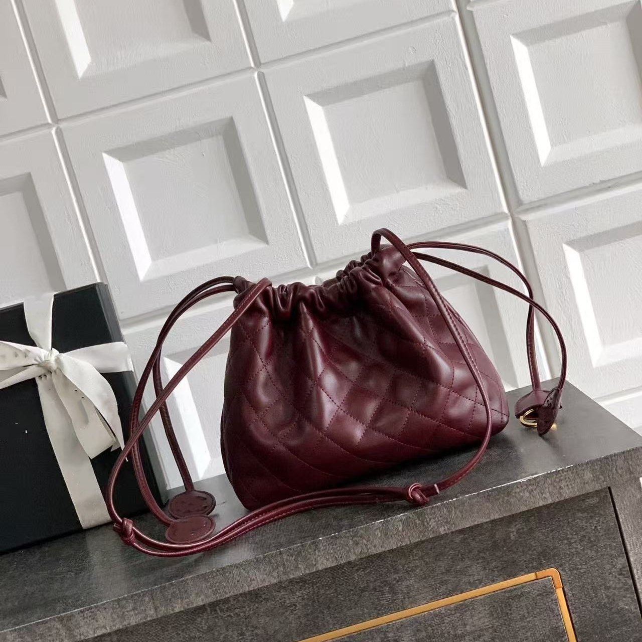 10A crossbody designer bags luxurys handbags Burgundy 17CM drawstring bucket bag lambskin leather diamond pattern bags designer women bag designer s