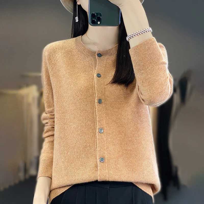 Women's Sweaters Women's 100% Merino Wool Cardigan Soft O-Neck Cashmere Sweater Soild Buttoned Knitwear Casual Top Clothing Versatile Base