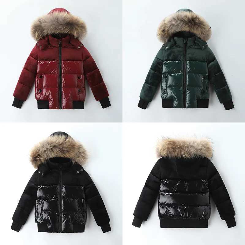 Clothing Sets 2026 Winter New Style Children's White Duck Down Jacket Real Raccoon Fur Collar Boys Girls Patchwork Flannelette Parka Coat 1-20