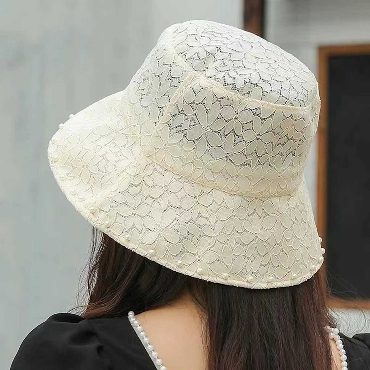New Fashion Lace Women Fisherman Hat Casual Outdoor Travel Pearl Girl Bucket Hats Niche Temperament Sun Visor Hats Summer Sunhat Z260922