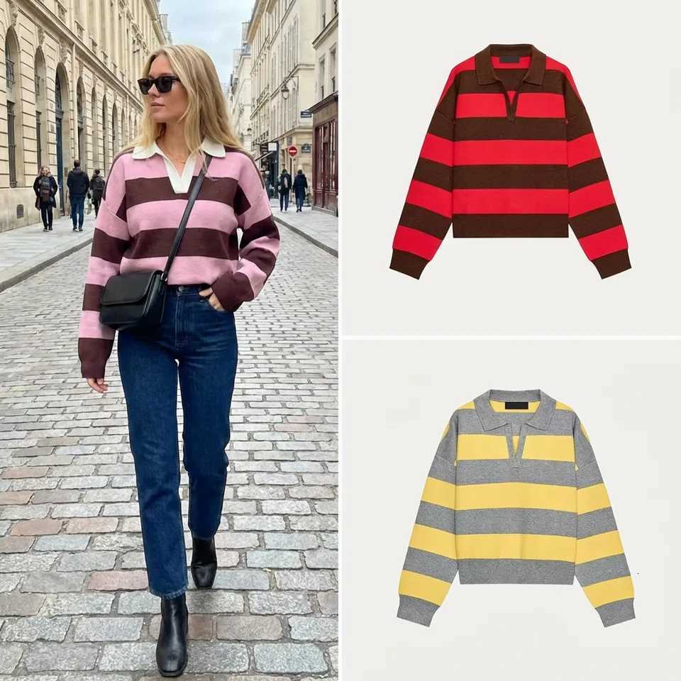 Women's Sweaters Zadata Women's Fashionable Striped Knitted Long Sleeve Shirt Versatile Casual Loose Fit Autumn 2025 New Arrival H260923