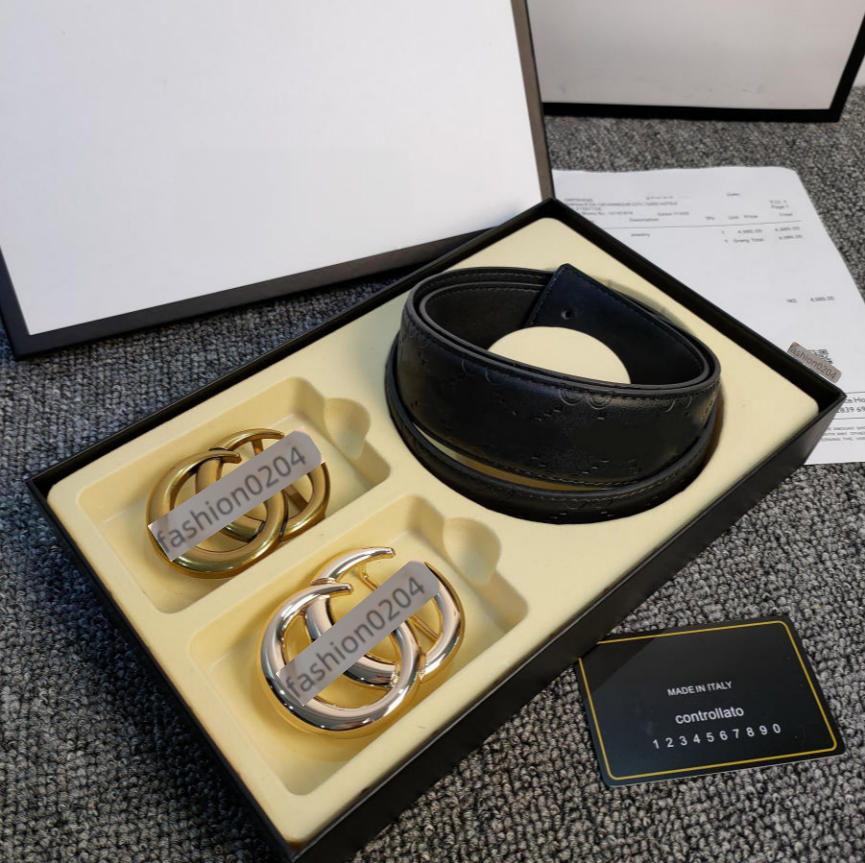 Designer Interchangeable Double Buckle Leather Belt Set Embossed Pattern Waist Belt With Gift Box For Men Women Business Casual Dress Jeans Gift box