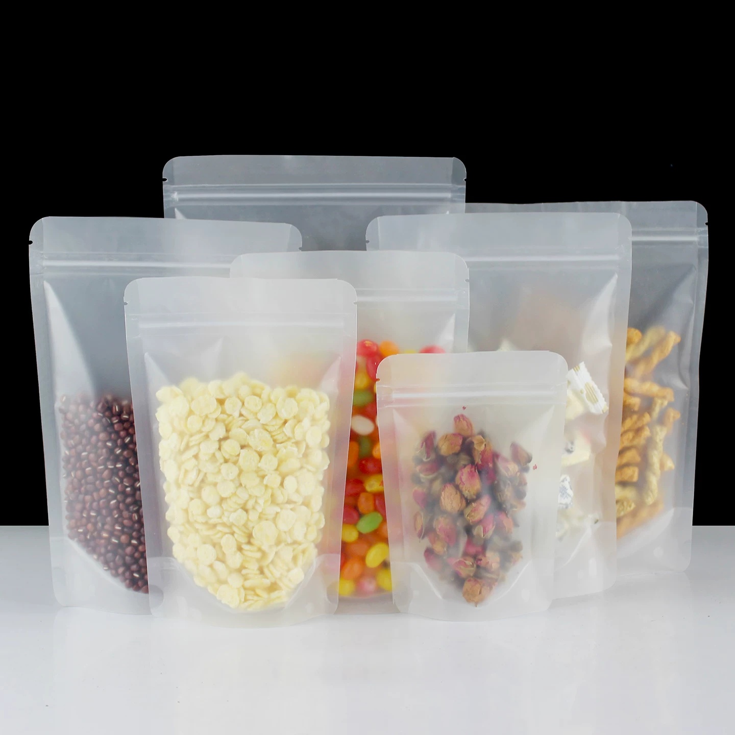 100 pièces en plastique mat en plastique Ziplock sac d'emballage bricolage Logo refermable debout fête de mariage Matcha café Snack bonbons jus b