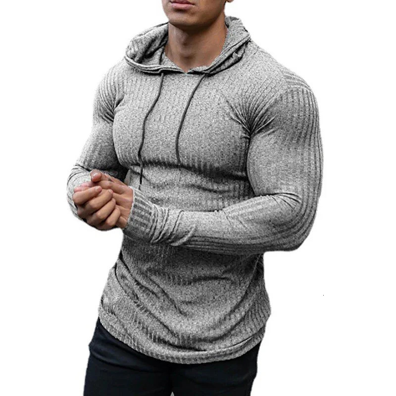 Fashion Spring Autumn Hooded Sweaters Men Thin Knitted Gym Clothing Slim Fit Pullover Man Classic Ribbed Knit Hoodie Jumper 260922