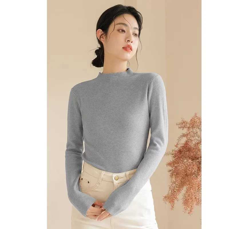 Women's Sweaters Autumn Winter Mock Neck Women Sweater Vintage Basic Solid Knitted Tops Casual Slim Pullover Korean Sweaters Simple Chic Jumper