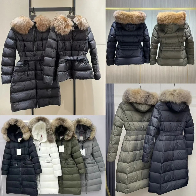 Designer Womens puffer Jacket Down Jackets Genuine fur Collar Embroidered Badge Hooded Woman Coat Warm Winter Jacket With Belt Women Clothing Coat b