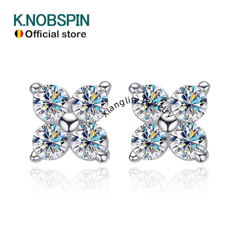 KNOBSPIN D VVS1 Round Moissanite Stud Earrings for Women Man 4 Stones Classic s925 Sterling Silver Earring with GRA Gift Jewelry
