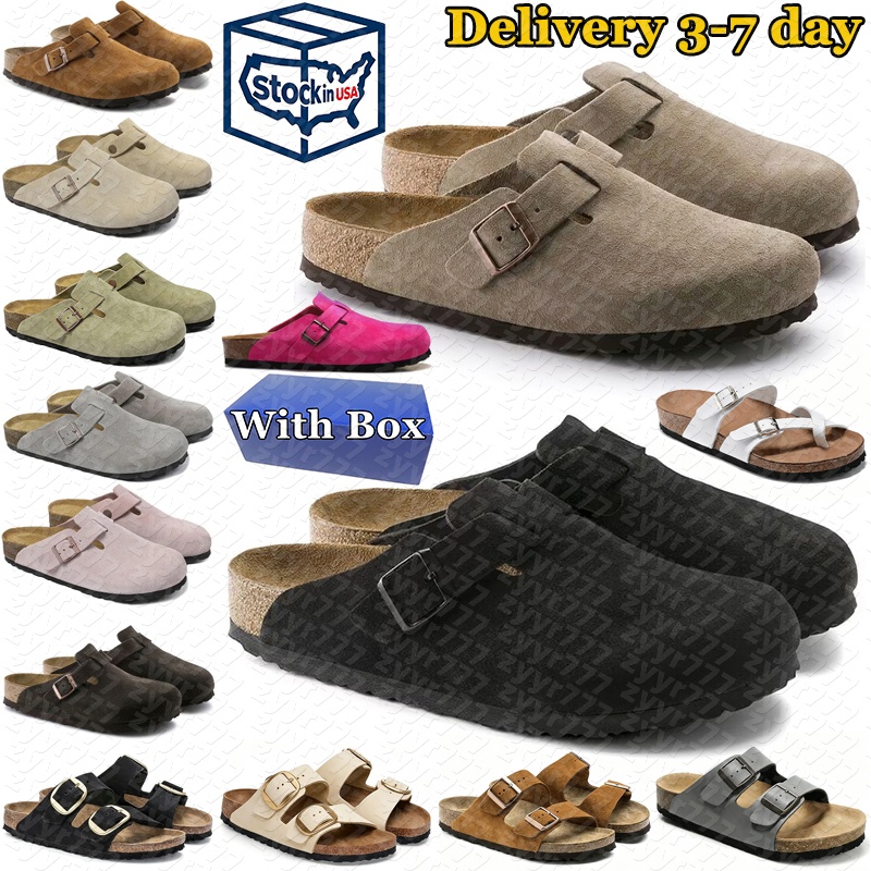 With box designer slides slippers men womens clogs suede leather sandals Taupe Black Sand Mocha mens stylish outdoor daily comfortable shoes sliders