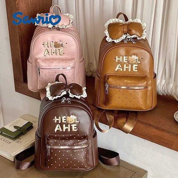 Sanrio Backpacks Korean-style bow-knot Hello Kitty backpack large capacity exquisite design versatile sweet polka dot pattern suitable for students