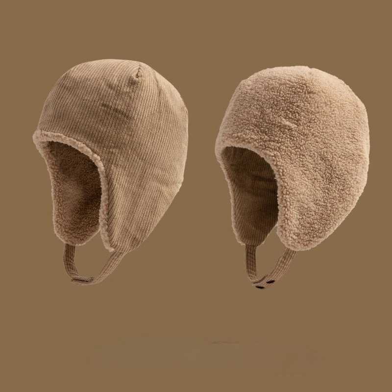 Men's and women's thick wool hats for autumn and winter outdoor warmth windproof and warm hats double-sided can be worn Z260922