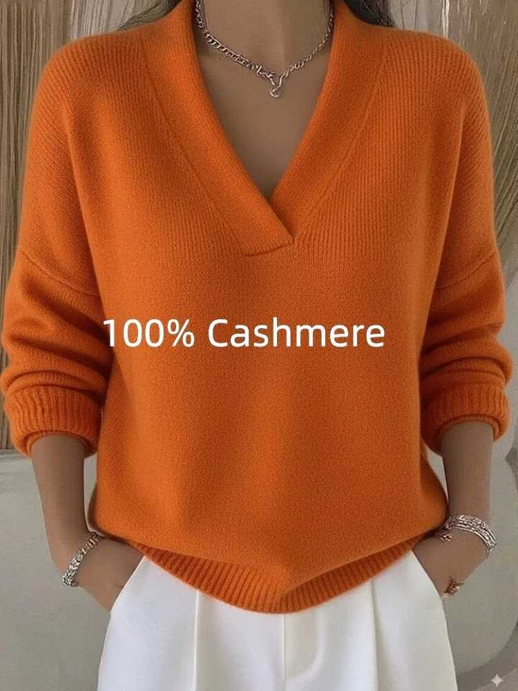 Women's Sweaters Women Clothing V-neck Knitted Sweater Pullover New Autumn Winter Solid Color Loose Long-sleeved Knit Sweater Female Tops Jumpe