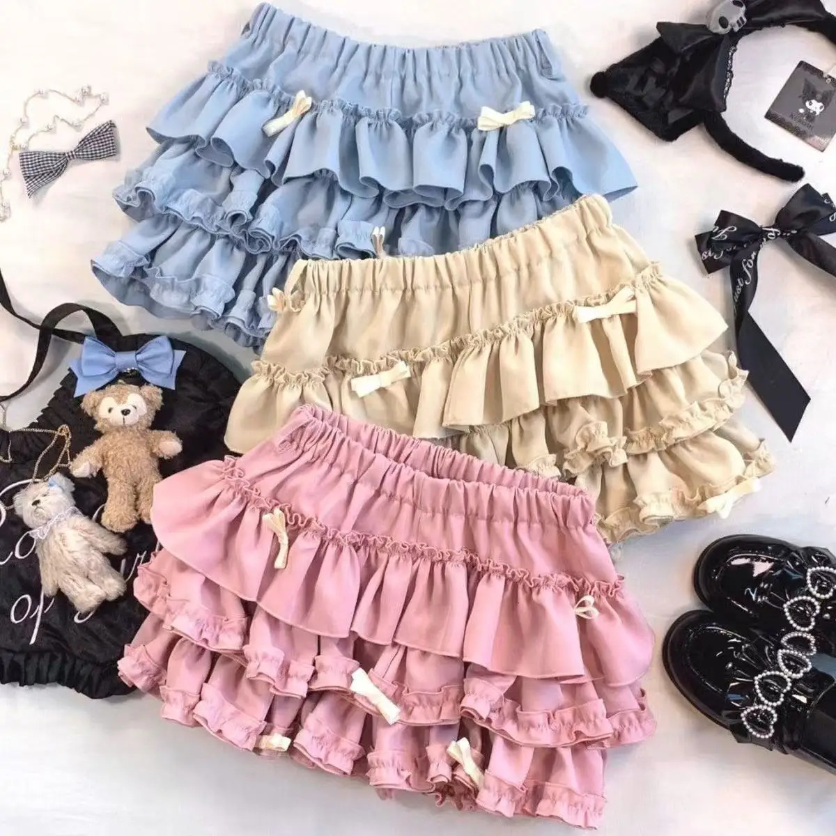 2026 Summer Versatile Womens Clothing Blue Bow Lace Cake Tutu Mini Skirt Kawaii Pink Sweet Cute Thin Aline Skirts Ladies 260923