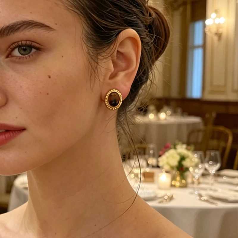 Vintage Natural Stone Stainless Steel Ear Clips for Women 18K Gold Plated Non Tarnish Waterproof Non Hole Earrings Jewelry Gift M260923