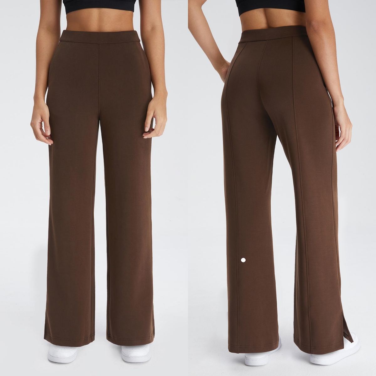 L6567 Pantalon de yoga à jambe droite lavé au sable pour femme avec superposition d'air Collants de fitness fendus nus pour femmes Pantalon de sp