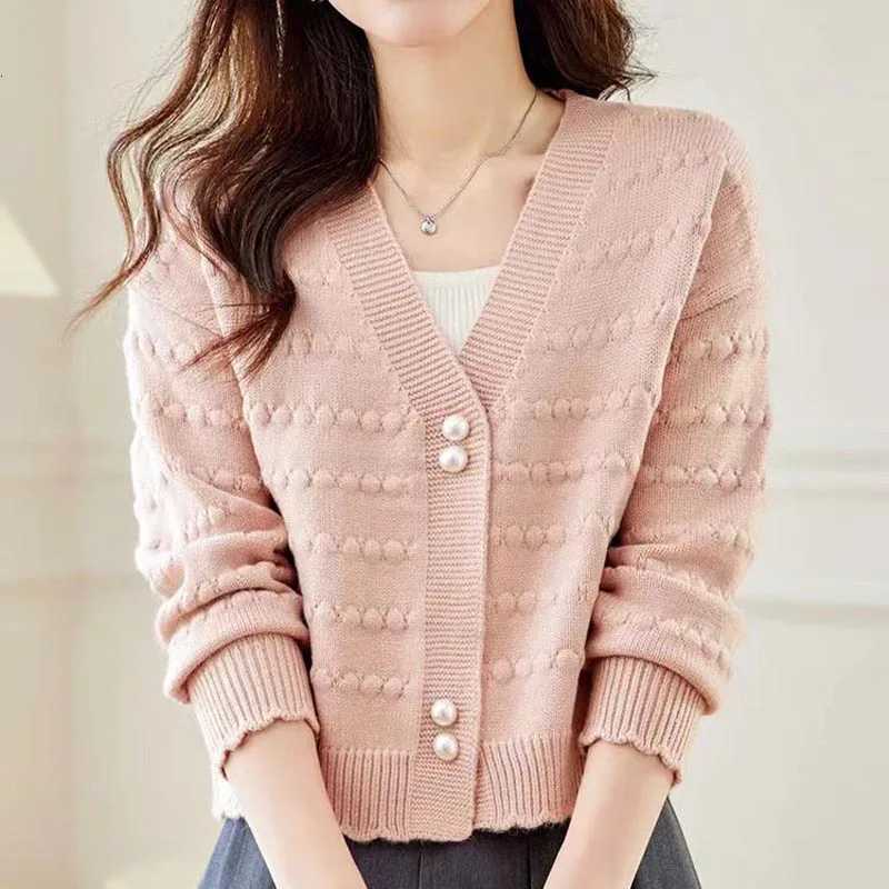 Women's Sweaters Women's Clothing Elegant Fashion V-neck Knit Cardigan Autumn Winter New Solid Sweet All-match Long Sleeve Top Lady Chic S