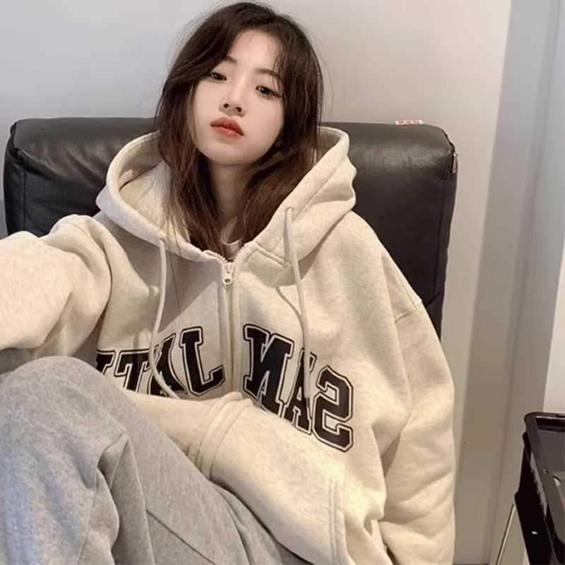 Hoodies Sweatshirts Spring and Women's Autumn Retro Style Drawstring Hoodie Design Casual Loose and Versatile Long sleeve Letter Printed Hoodie