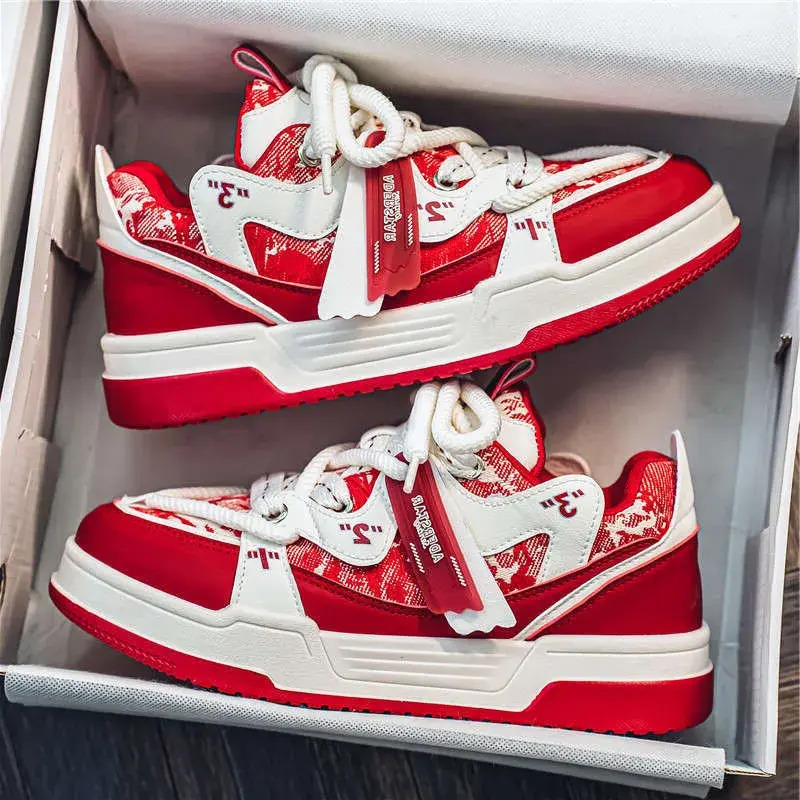 Men Shoes Men's Shoes Spring And Autumn New Style: Bright Red Retro Casual Sports Summer Height Increasing Non Slip Design Trendy Breathable Ch