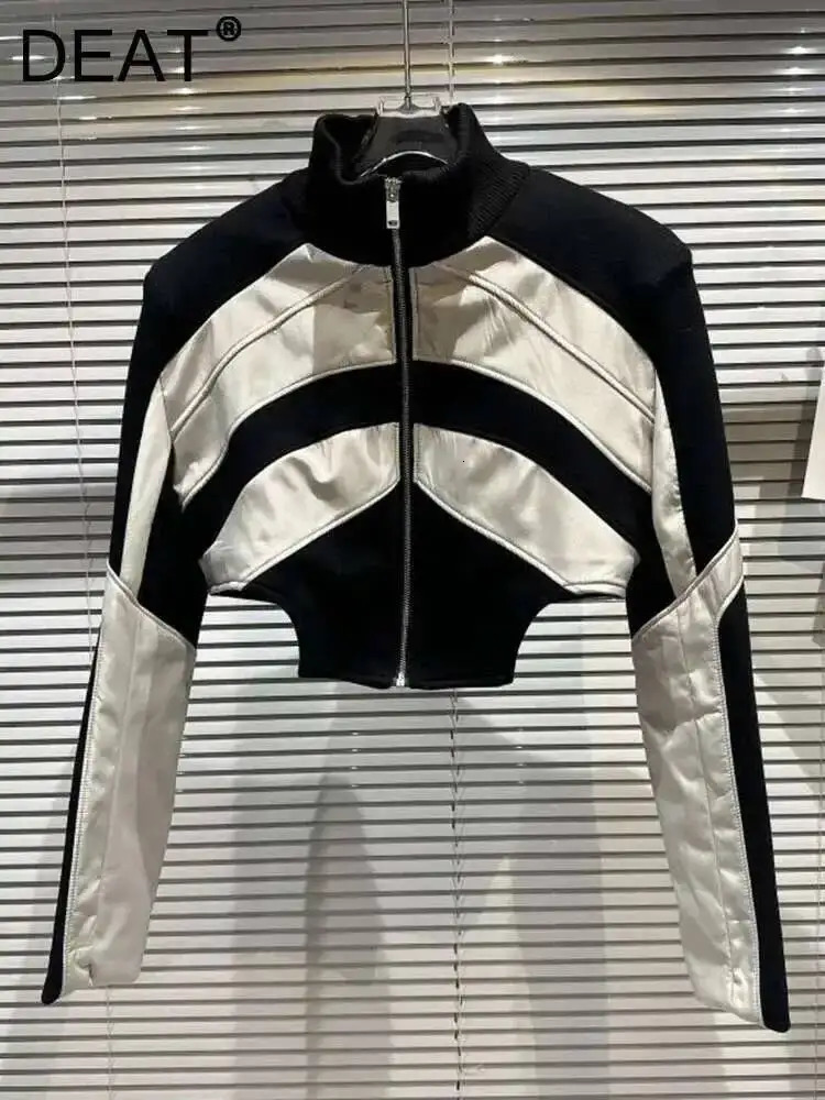 DEAT Fashion Trend High Quality Contrast Color Coat Women's Loose Turtleneck Long Sleeve Thin Jacket 2026 Spring 11P01359 260923