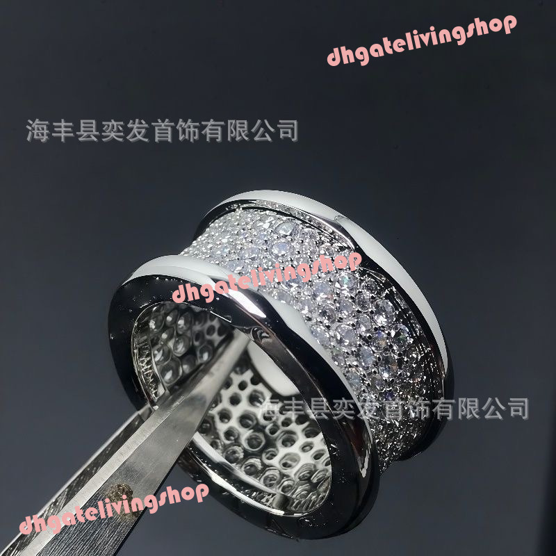 Designer Men Women Jewelry bvlgarilys Ring Fully Inlaid Slim Waist Wide Band Luxurious Sparkling Diamond Couple's Ring Versatile Niche