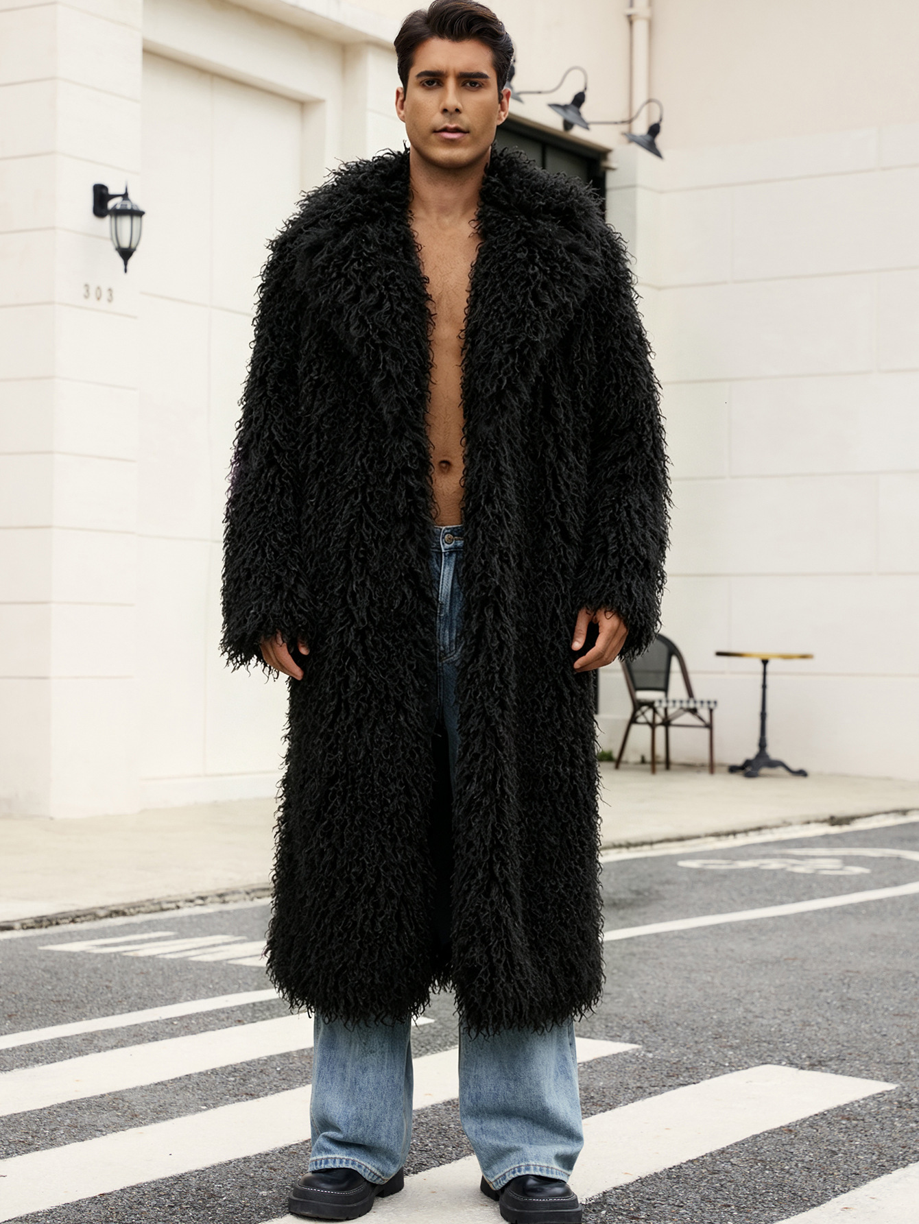 High quality Men's Autumn Winter Faux Fur Coat with Suit Collar Ultra Long High Street Style Beach Wool Blend Men's Outerwear 18