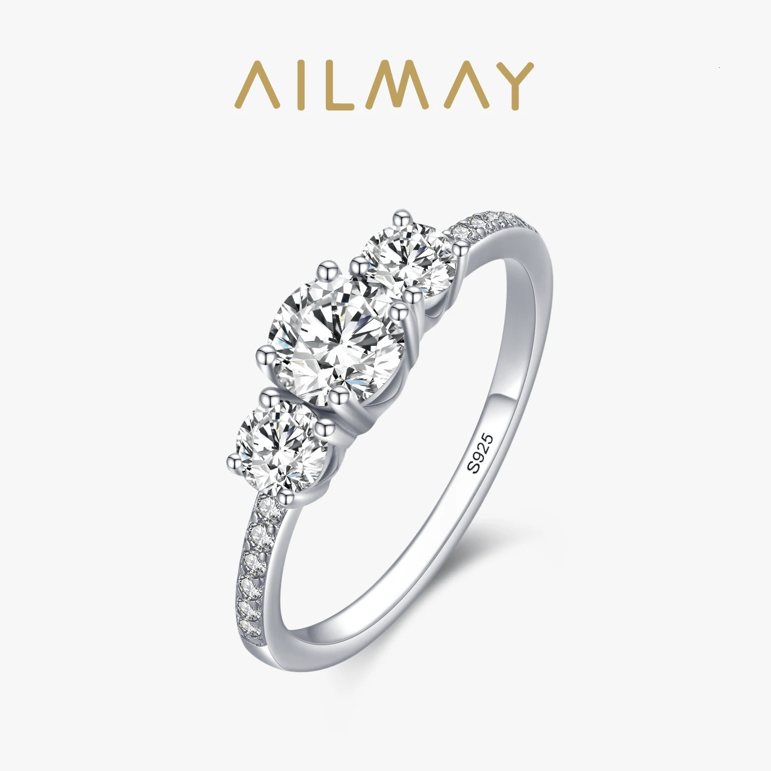 Ailmay Genuine 925 Sterling Silver y Round Emerald Cut Zircon Finger Rings For Women Wedding Fine Jewelry Bague 260921