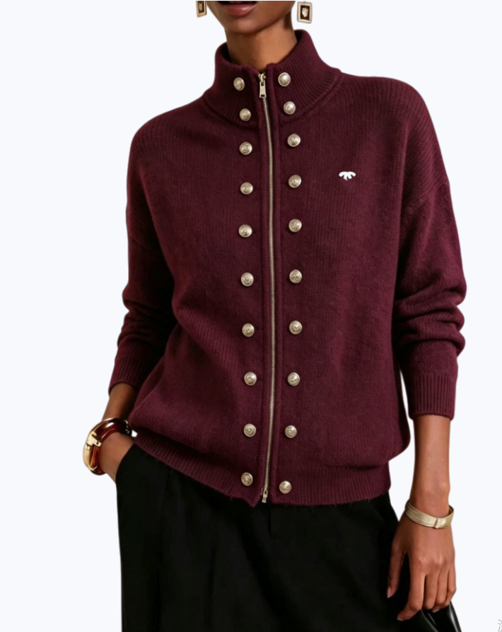 luxury designer Womens knitted sweater jacket with double buttons stand collar zipper loose short style top for autumn and winter