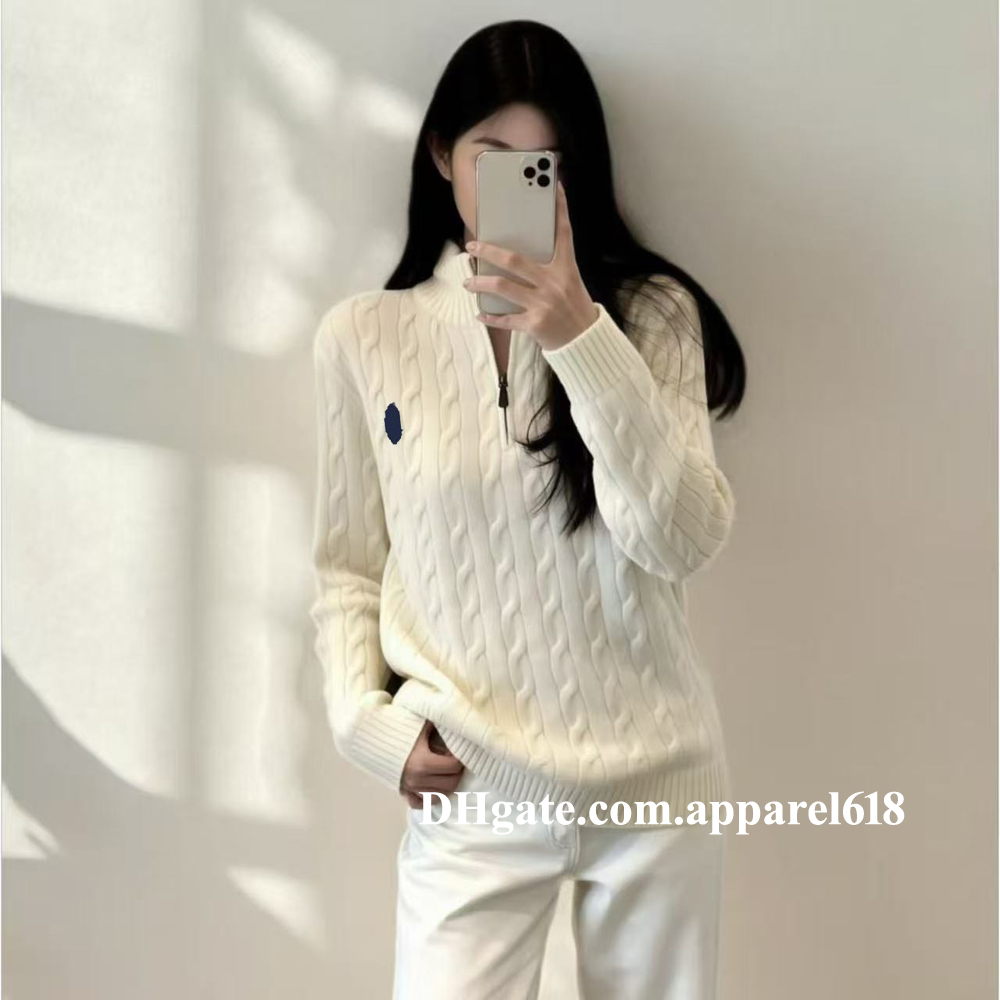 polo quarter zip up sweaters womens knitted designer white jumpers loose fit long sleeve pullover ribbed cable knit clothes fall winter casual fashi
