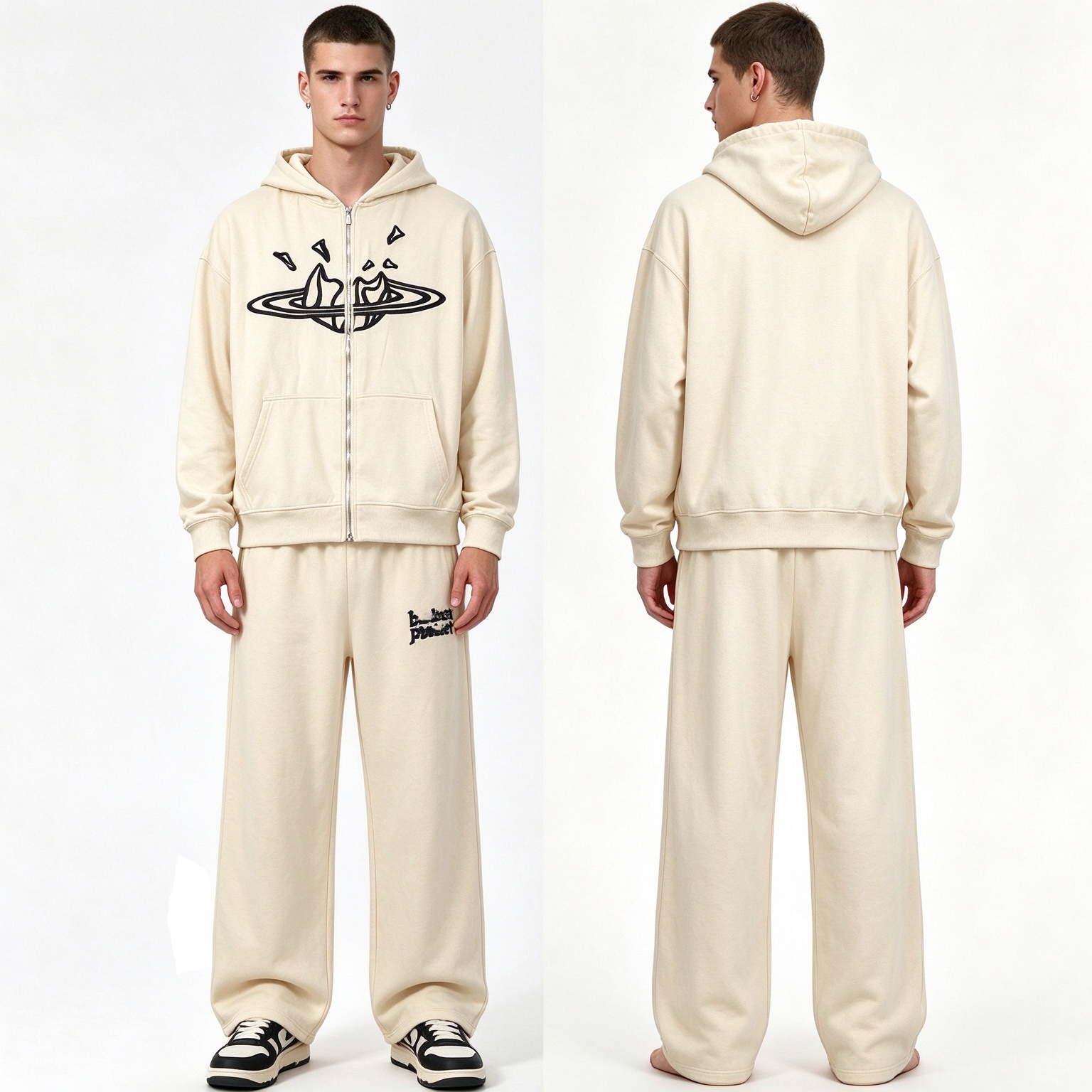 Designer Streetwear Brand Set Fleece Lined Zip Up Hoodie Casual Pants SetMen Women Trendy Streetwear 2 Piece Tracksuit