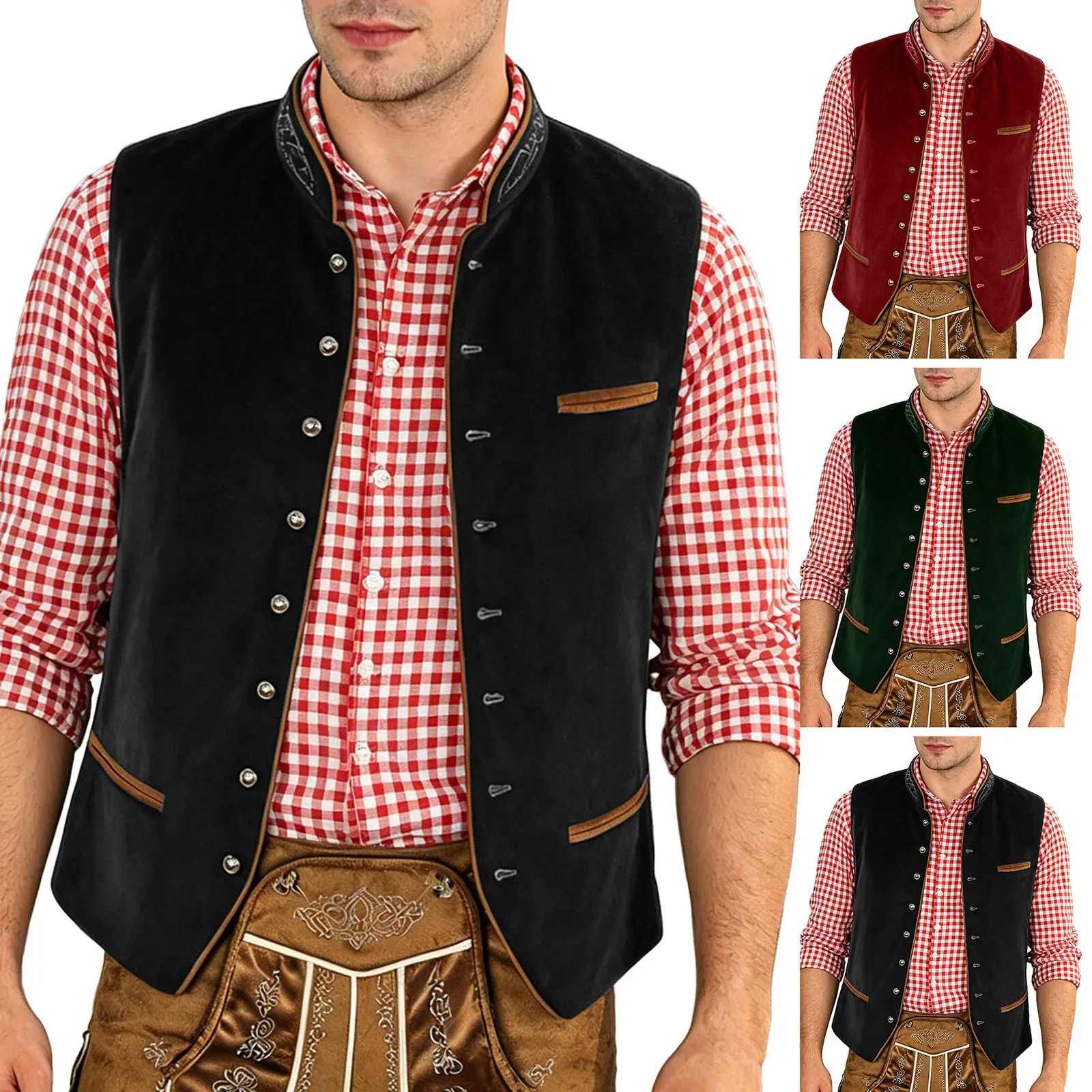 Medieval Velvet Mens Vest Suit Halloween Gentlemen Classic Single Breasted Blazer Jacket For Banquet Oktoberfest Waistcoat Male 260922