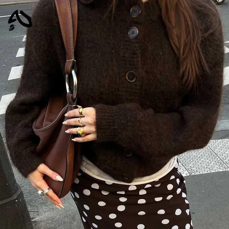 Women's Sweaters Autumn Winter Women's Cardigan Wool Sweater New retro Solid Color Round Neck Long sleeved Loose Casual Versatile Top D260