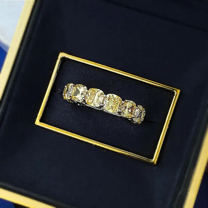 Wedding Ring 2026 Gorgeous Wedding Rings bridal Luxury Jewelry Genuine 100% 925 Sterling Silver Cushion Shape Yellow Lab Moissanite Diamond Gemstone