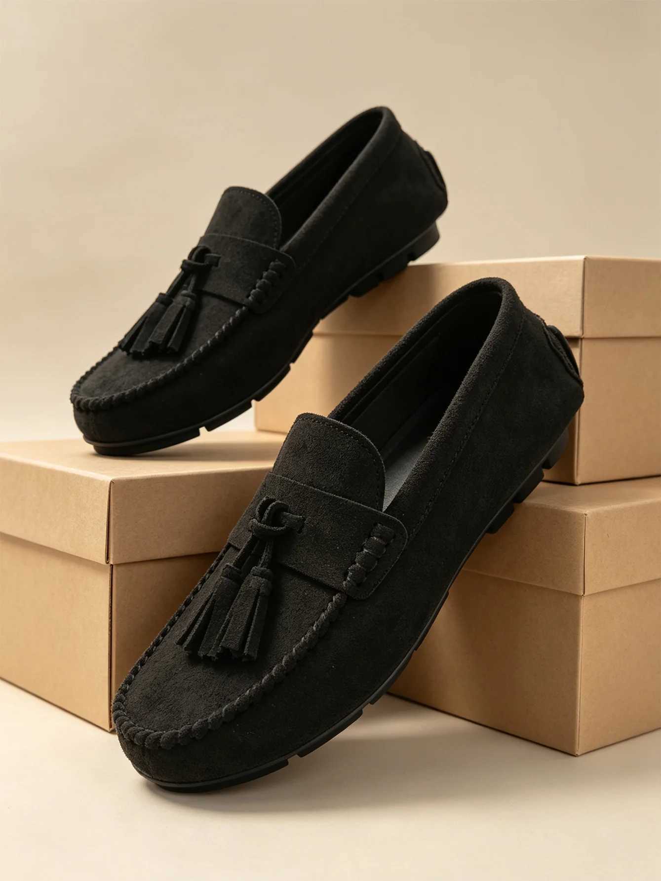 Dress Shoes Autumn Men's High Quality Tassel Pointed Soft Soled Gentleman's Moccasin Fashionable Comfortable Suede Breathable Casual Loafe