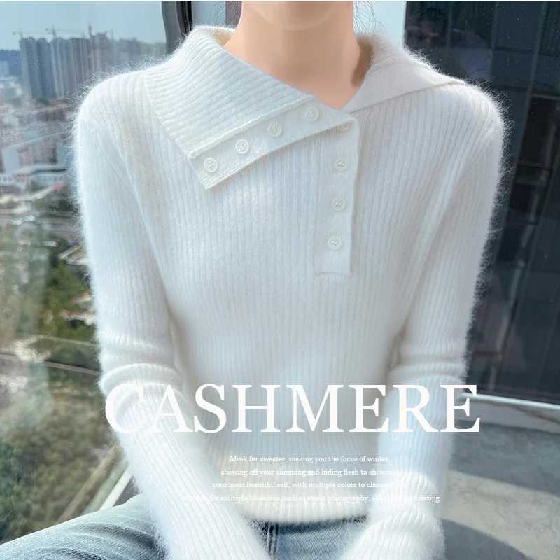 Women's Sweaters Mink Cashmere Sweater Women's New 25 Autumn Fashionable Loose and Versatile Knitted Korean Irregular Collar Half Cardigan