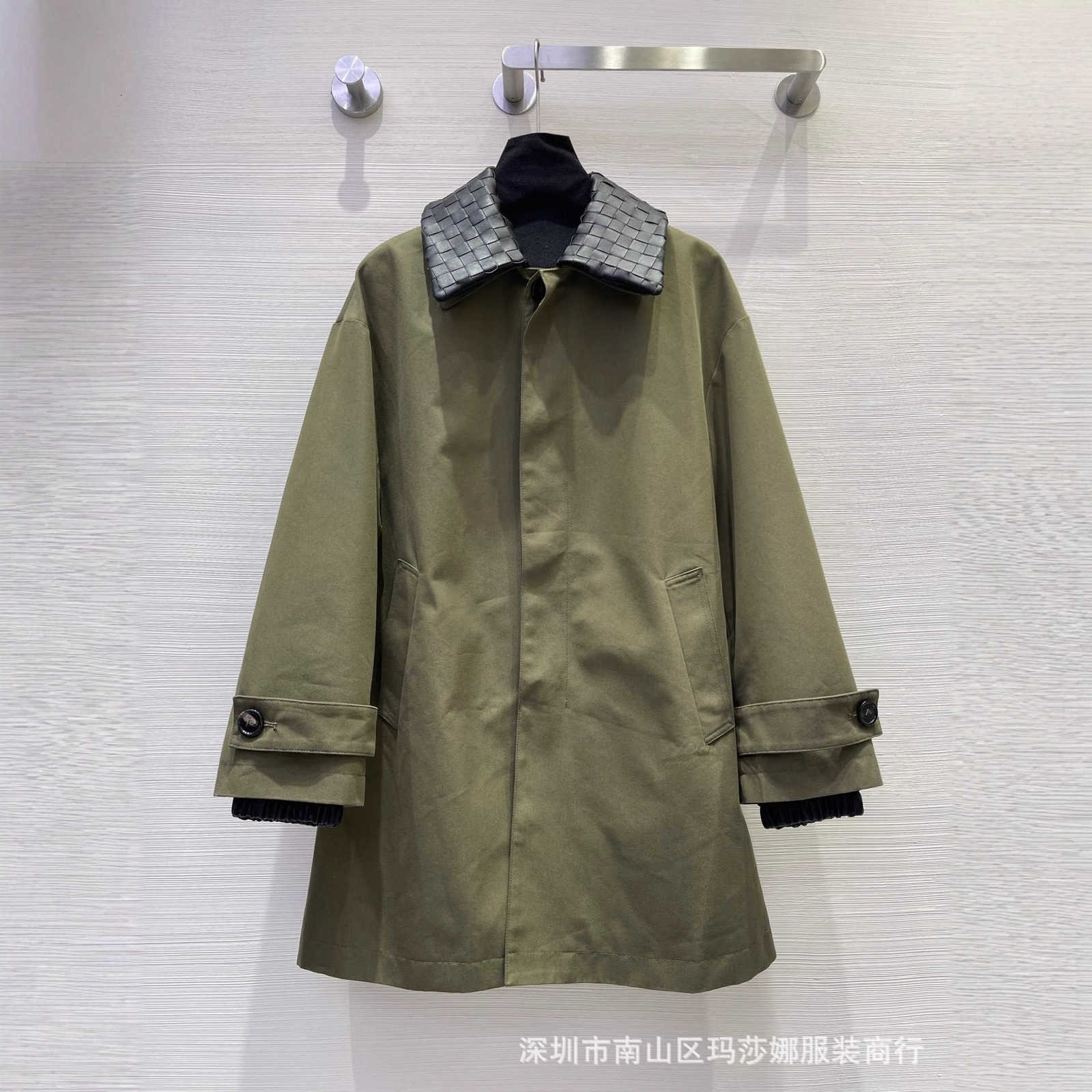designer Women's Trench Coats High-end Autumn Winter Elegant Lapel Loose Versatile Fashionable Woven Genuine Leather Collar Color-blocking Tren