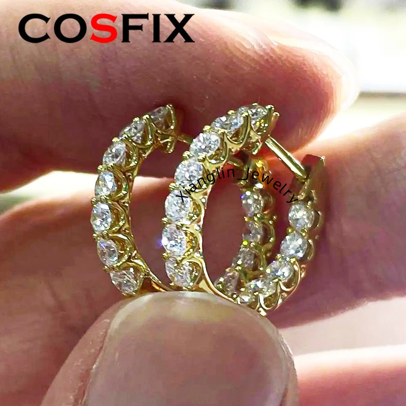 COSFIX Moissanite Stud Earring for Women Luxury yellow Gold Women Moissanite Stud Earring Shinning Wome Moissanite Earring Hoop