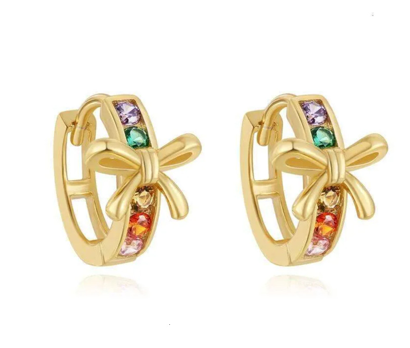 2026 perfume New Perfume New Aide 925 Sterling Silver Bow Inlaid Colored Zirconia Hoop Piercing Stud Earrings Cologne Perfume For cologne Women K Go