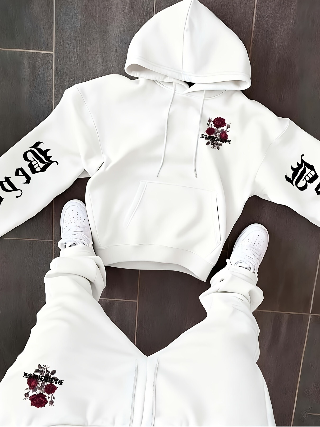2026 Autumn/Winter New Style Simple Casual Stylish Soft Comfortable 3D Rose Flower Pattern Printed Men's Hooded Sweatshirt 26L0923