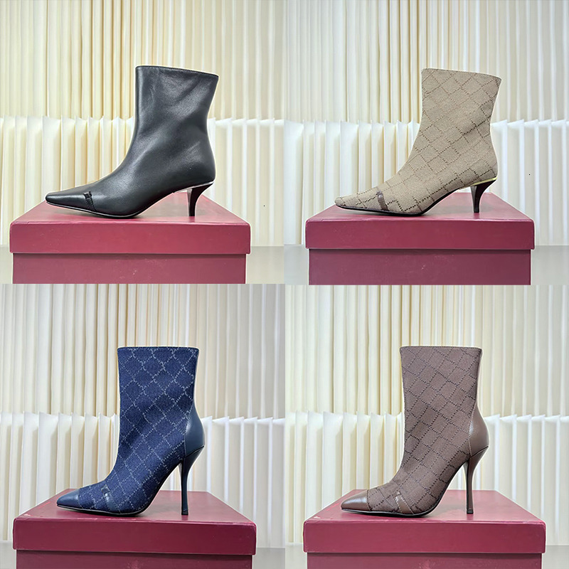 2026 Nouvelles femmes Bombshell Boot Designer Talons Bottes Chaussures en toile imprimées Bottes sexy à bout pointu Talon aiguille élégant sur le